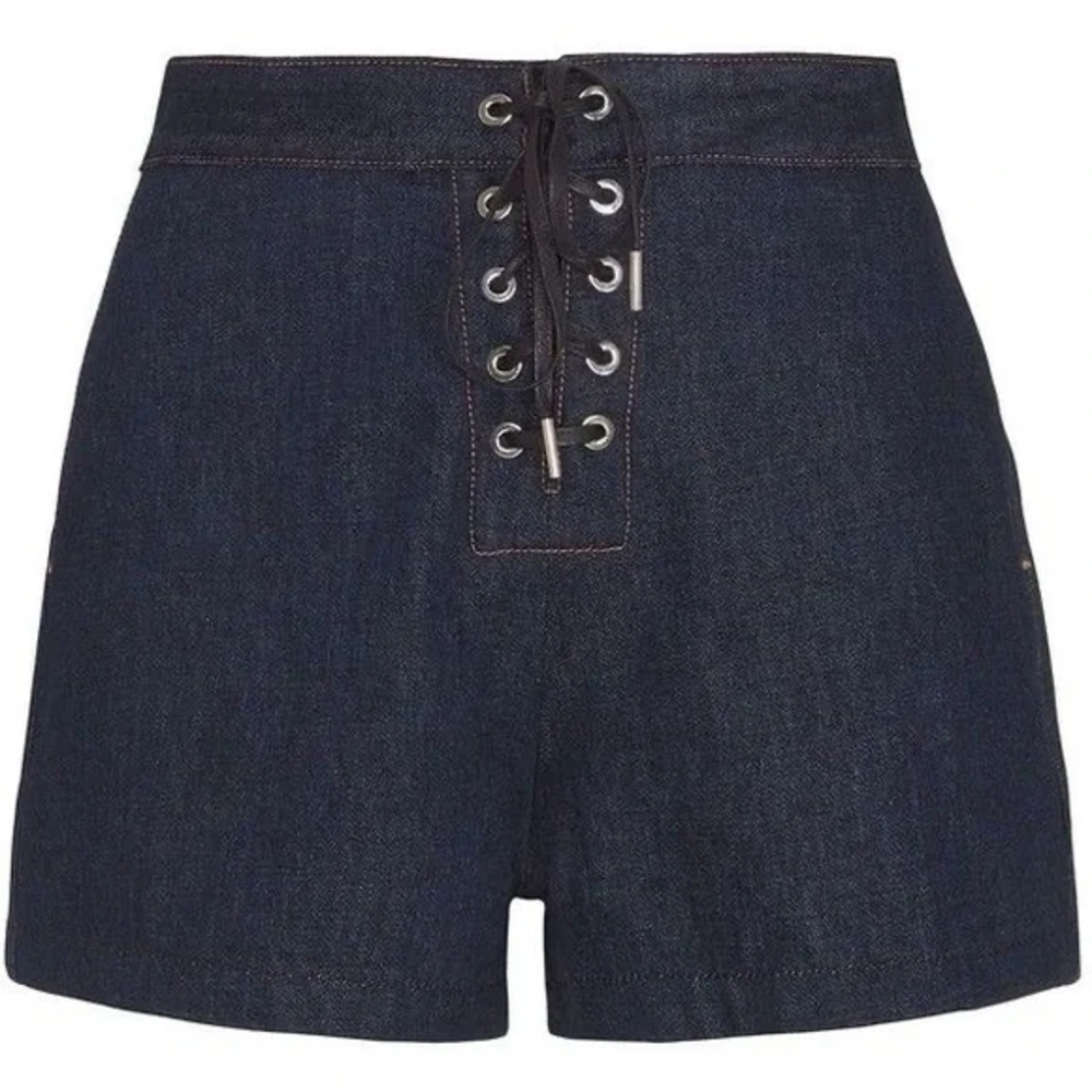 rag & bone Dark Blue Lace-Up High Waist Shorts - 28